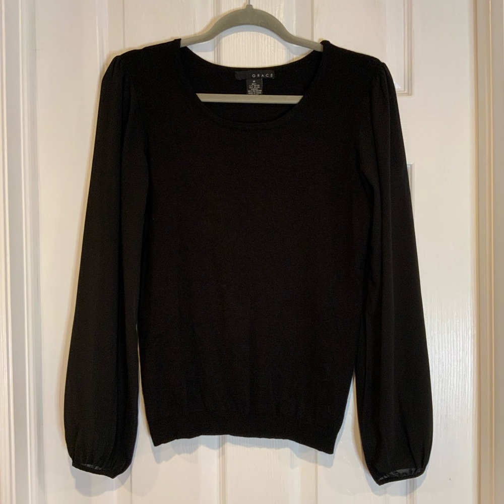 Grace Elegant Black Crew Neck Sweater
